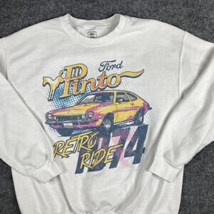 Ford Pinto Sweatshirt Mens M White Retro Ride 1974 Graphic Pullover Crewneck
